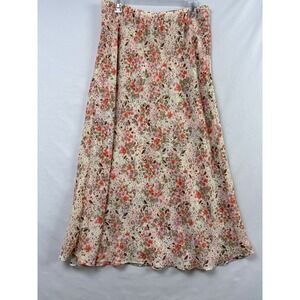 Notations Floral Maxi Skirt Women XL Pink Green Elastic Waist Reversible